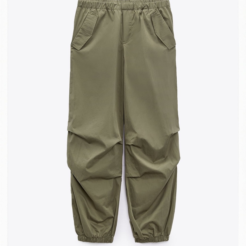 NWT ZARA Parachute Utility Jogger Pants in Dark Khaki Size Small fits XS! - Picture 3 of 11
